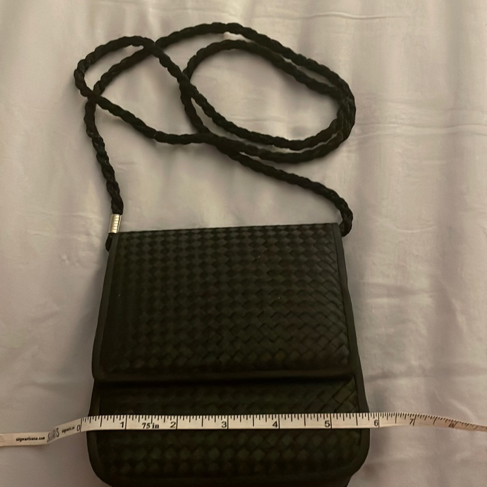 Black fabric mini purse with string cord